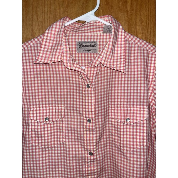 Wrangler Wrancher Shirts Women's Pink Plaid Pearl Snap Button Up Shirt Medium - Picture 3 of 6